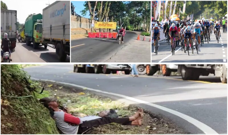 Transportasi Mandek - Akses transportasi dan mobilitas di Banyuwangi dalam beberapa waktu ini akan terhenti akibat jalur gumitir ditutup, jalur Situbondo Banyuwangi alami macet dan event internsional Tour de Banyuwangi Ijen berjalan (Foyo : istimewa/Jatim.co)  