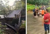 Akses Utama Patah - Jembatan penghubung antara Desa Kandangan PTPN XII Kebun Sungai Lembu menuju Pesanggaran patah sehingga warga terpaksa melalui jalur sungai (Foto : Istimewa/Jatim.co)