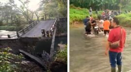 Akses Utama Patah - Jembatan penghubung antara Desa Kandangan PTPN XII Kebun Sungai Lembu menuju Pesanggaran patah sehingga warga terpaksa melalui jalur sungai (Foto : Istimewa/Jatim.co)