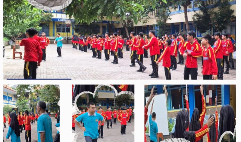 Senam Anak Indonesia Hebat - Guru bersama siswa kelas 1 hingga kelas 9 berbaris rapi dengan seragam olahraga melaksanakan Senam Anak Indonesia Hebat 2025 sesuai amanat dari Kemendikdasmen dalam Peringatan Hari Anak Nasional (HAN) 2025 (Foto : Istimewa/Jatim.co)