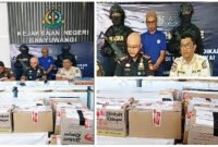 Rilis Tangkapan Rokok Ilegal - Kantor Bea Cukai dan Kejaksaan Negeri Kabupaten Banyuwangi gelar hasil tangkapan dan pelaku peredaran rokok ilegal atau tanpa pita cukai yang berpotensi merugikan pendapatan negara (Foto : Istimewa/Jatim.co) 