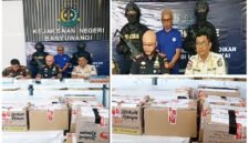 Rilis Tangkapan Rokok Ilegal - Kantor Bea Cukai dan Kejaksaan Negeri Kabupaten Banyuwangi gelar hasil tangkapan dan pelaku peredaran rokok ilegal atau tanpa pita cukai yang berpotensi merugikan pendapatan negara (Foto : Istimewa/Jatim.co) 